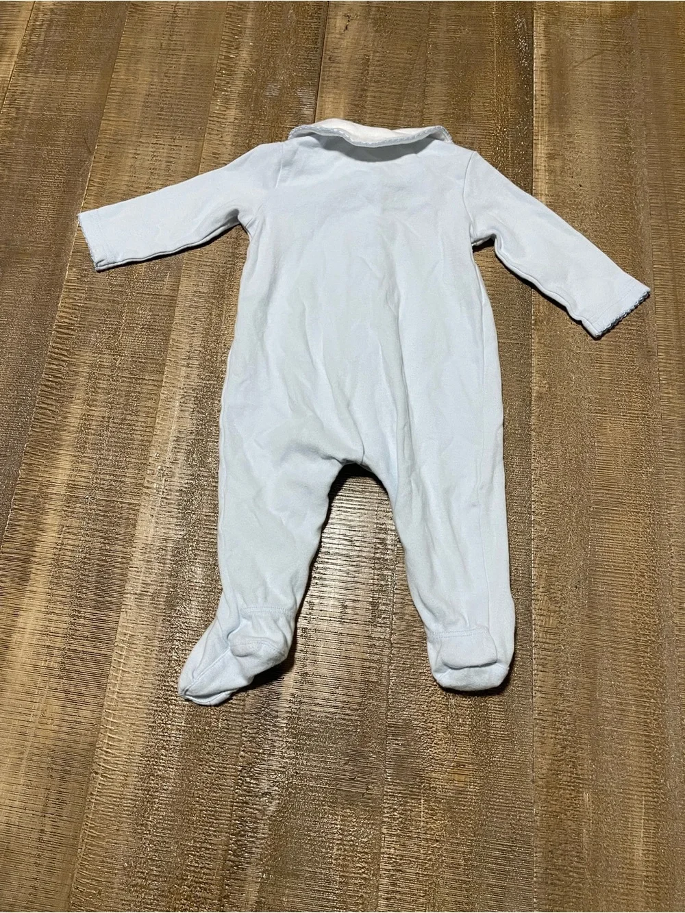 Edgehill Collection Baby Footed One-Piece in Light Blue with Peter Pan Collar